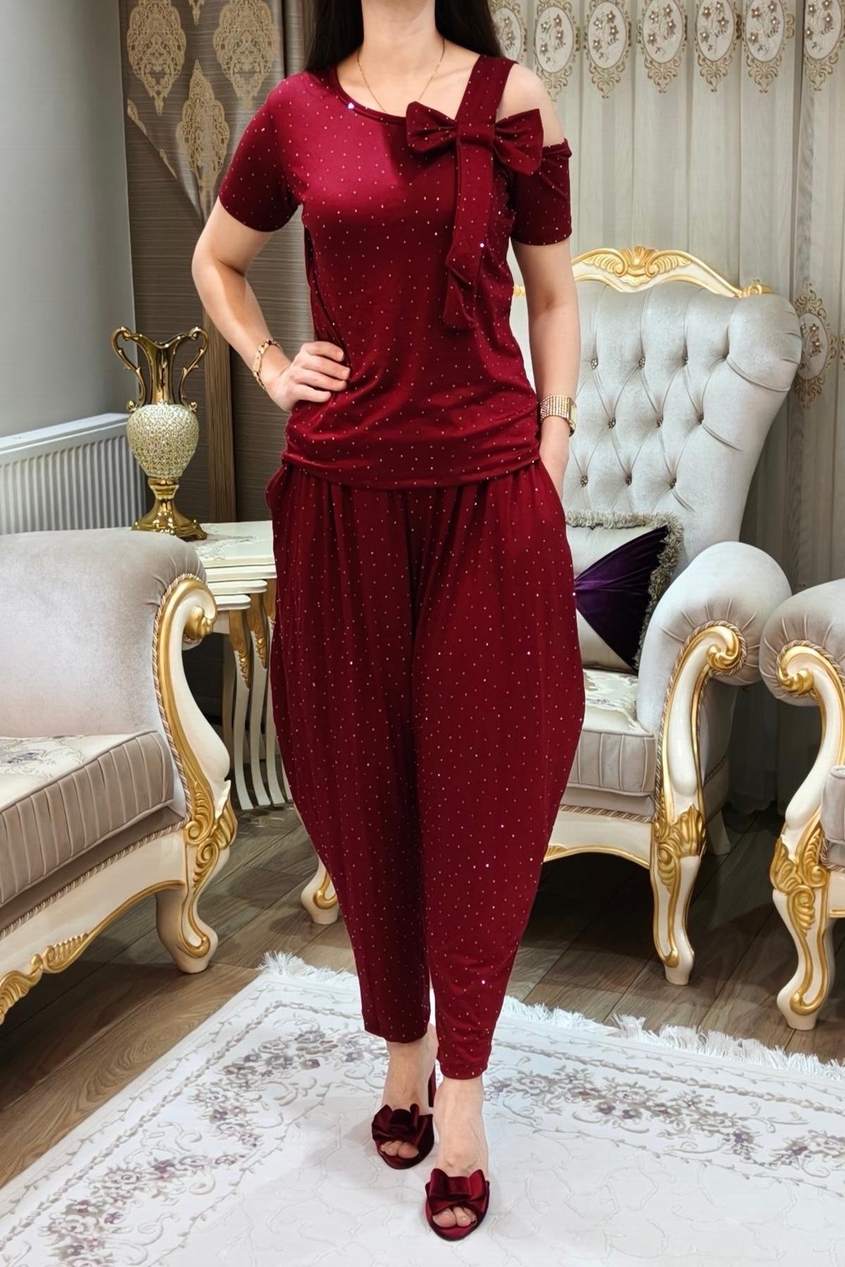 Taşlı Simli Kadın Şalvar Takımı 2 Parça