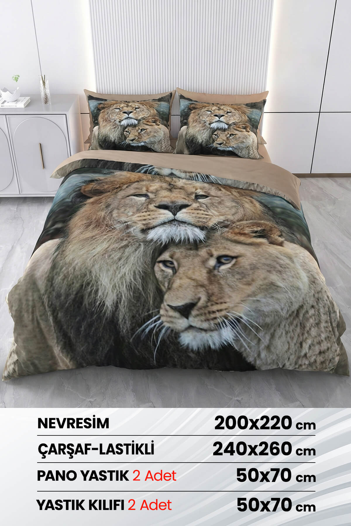 Çift Kişilik 3D Baskılı %100 Pamuk Saten 6 Parça Nevresim Takımı